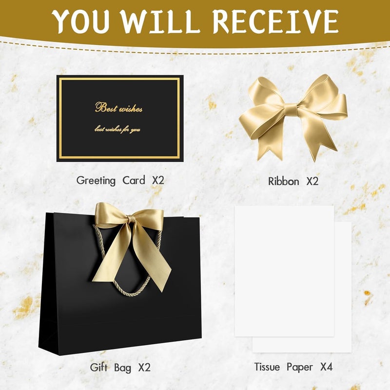 JMANNI Gift Bag, Medium Gift Bags with Tissue Paper, 2Pcs Gift Bags Medium Size with Handle and Bow Ribbon for Any Birthday,Weddings, Mothers Day & Special Occasion 11''x7.87''x4''(Black) - Image 3